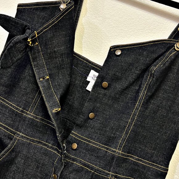 Unique Vintage Western Denim Overalls Baggy Wide Leg Pants Stretchy Button Up - Picture 10 of 13